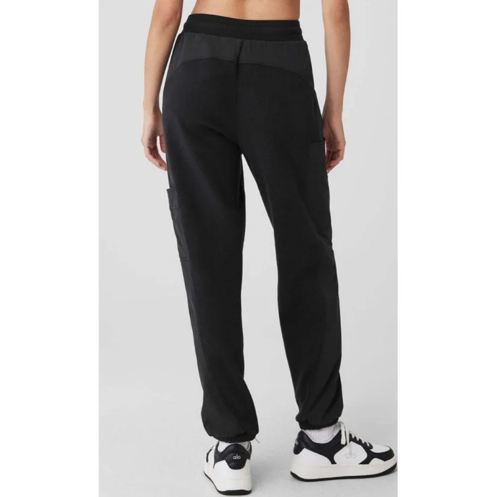Alo Polar Fleece Wintry Mix Pant Black High-Rise Waist Fleece Fuzzy Warm Joggers